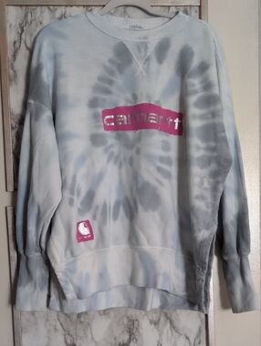 Carhartt Hand sewn Custom Light Blue, Gray & Pink Tie-Dye Crewneck Sweatshirt